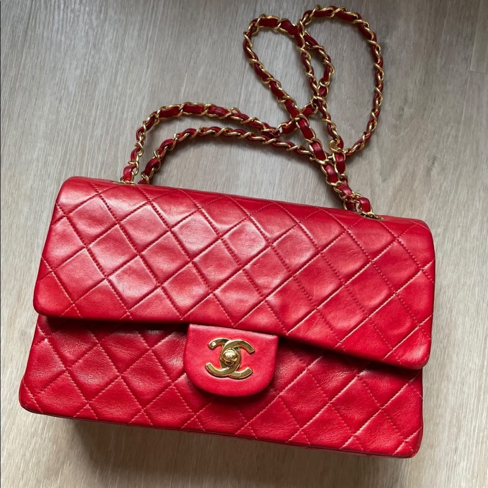 Red Chanel classic flap bag
